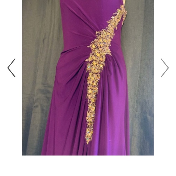 Night Moves One Shoulder Purple Dress with Gold Accents - Picture 4 of 6